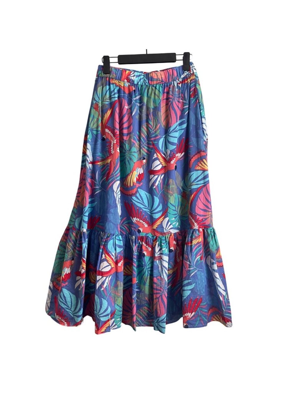 Talbots Women Tropical Parrot Midi Skirt Size S Resort Coastal Vacation Colorful